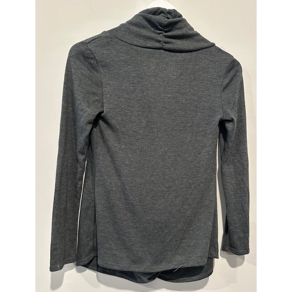 Small Gray Sweater Shawl Collar Draped Front Long Sleeve Work Office Blouse Top - Picture 2 of 9